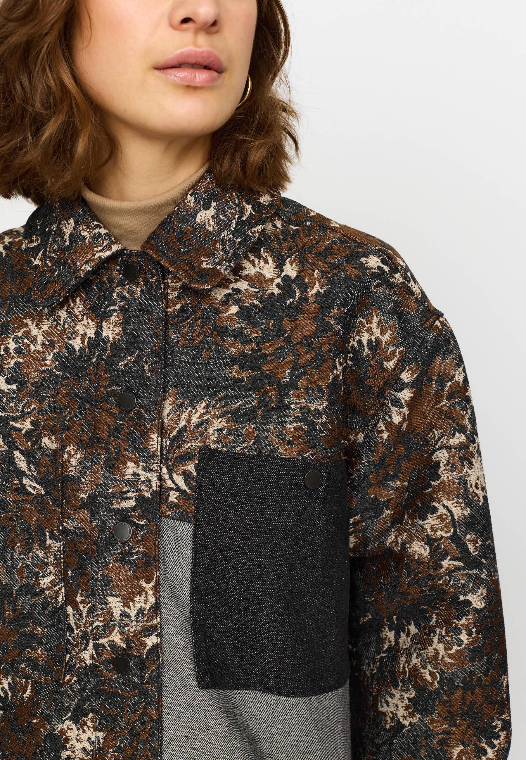 Selfhood Cropped Shirt Damen Jacquard Denim Overshirt Jacke schwarz